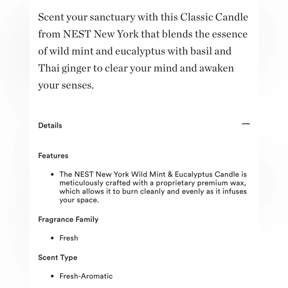 Nest Wellness Wild Mint & Eucalyptus Scented Candle, New in Box - Picture 4 of 4